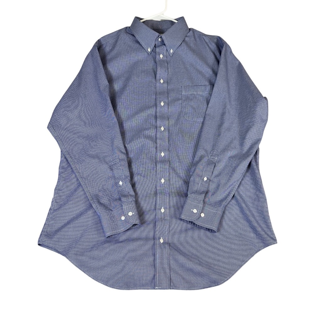Jos. A. Bank Traveler Dress Shirt Mens 18 34/35 Tailored Fit Blue Houndstooth